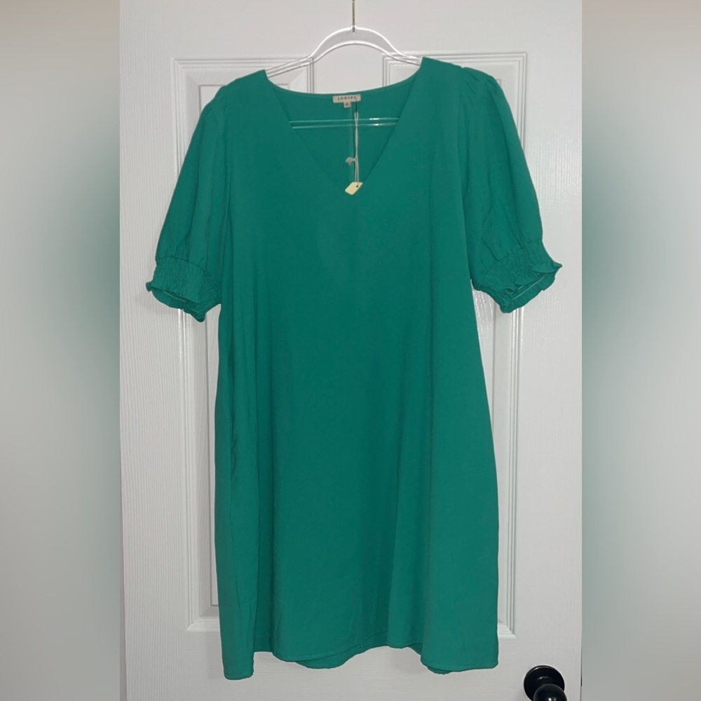 JODIFL Green V-Neck Dress